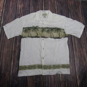 Bamboo Cay Shirt Mens Large White Palm Tree Hawaiian Tropical Rayon Button Up